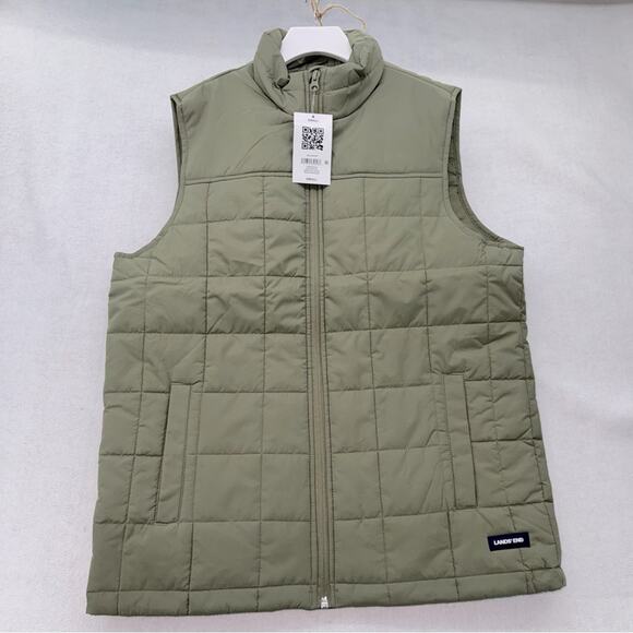 NWT Men’s Lands’ End Quilted Water Resistant  Insulated Vest size Small Green - Picture 1 of 6